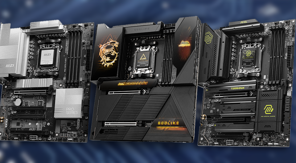 MSI X870(E) motherboard series lineup featuring models for gaming, AI computing, and professional use